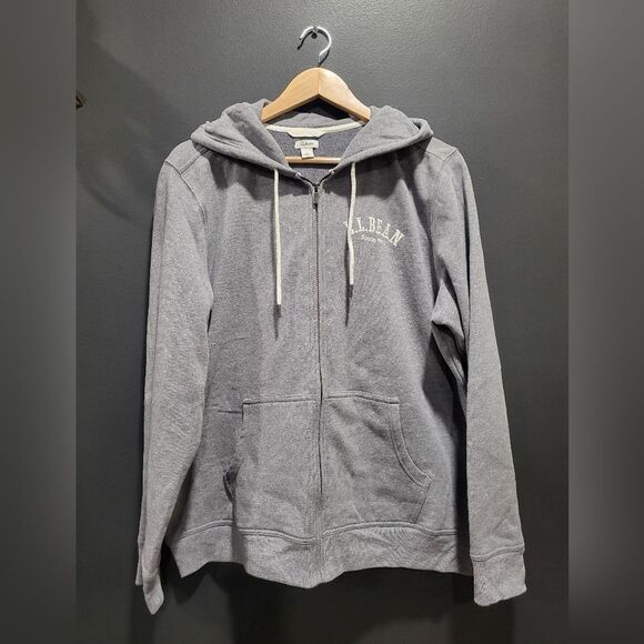 LL BEAN full zip Cotton Blend Embroidered Hoodie Sweatshirt Unisex Sz L Gray - Picture 1 of 12